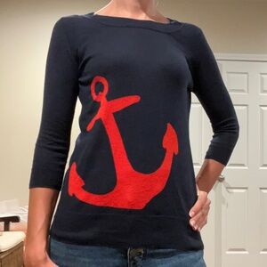J Crew thin sweater with quarter length sleeves.